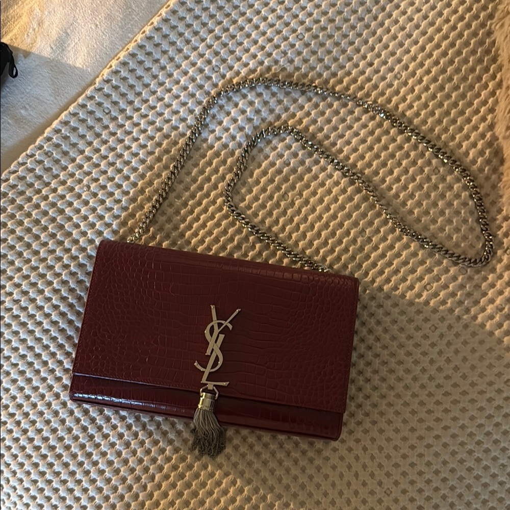 Yves Saint Laurent Red Clutch with Iconic Logo